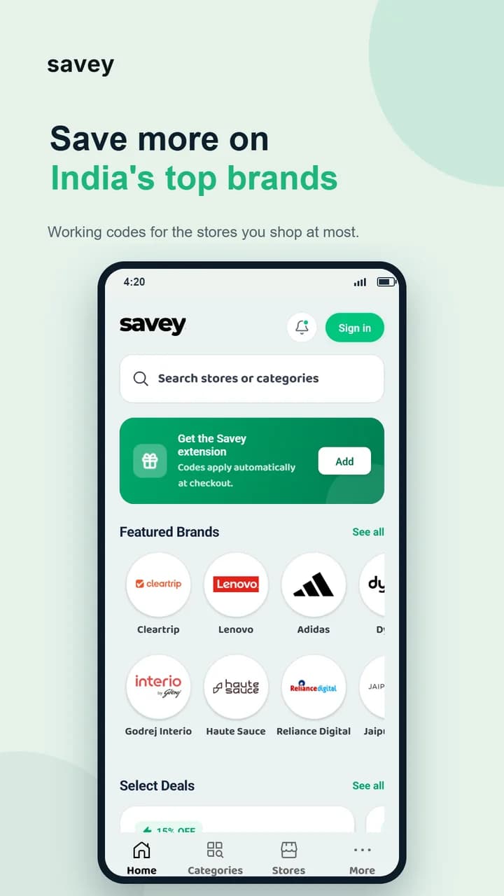 Savey app screenshot 1