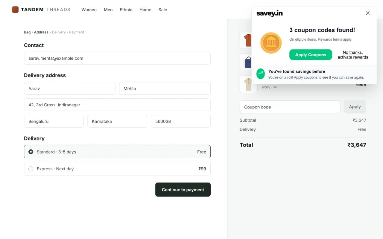 Savey Chrome extension screenshot 1
