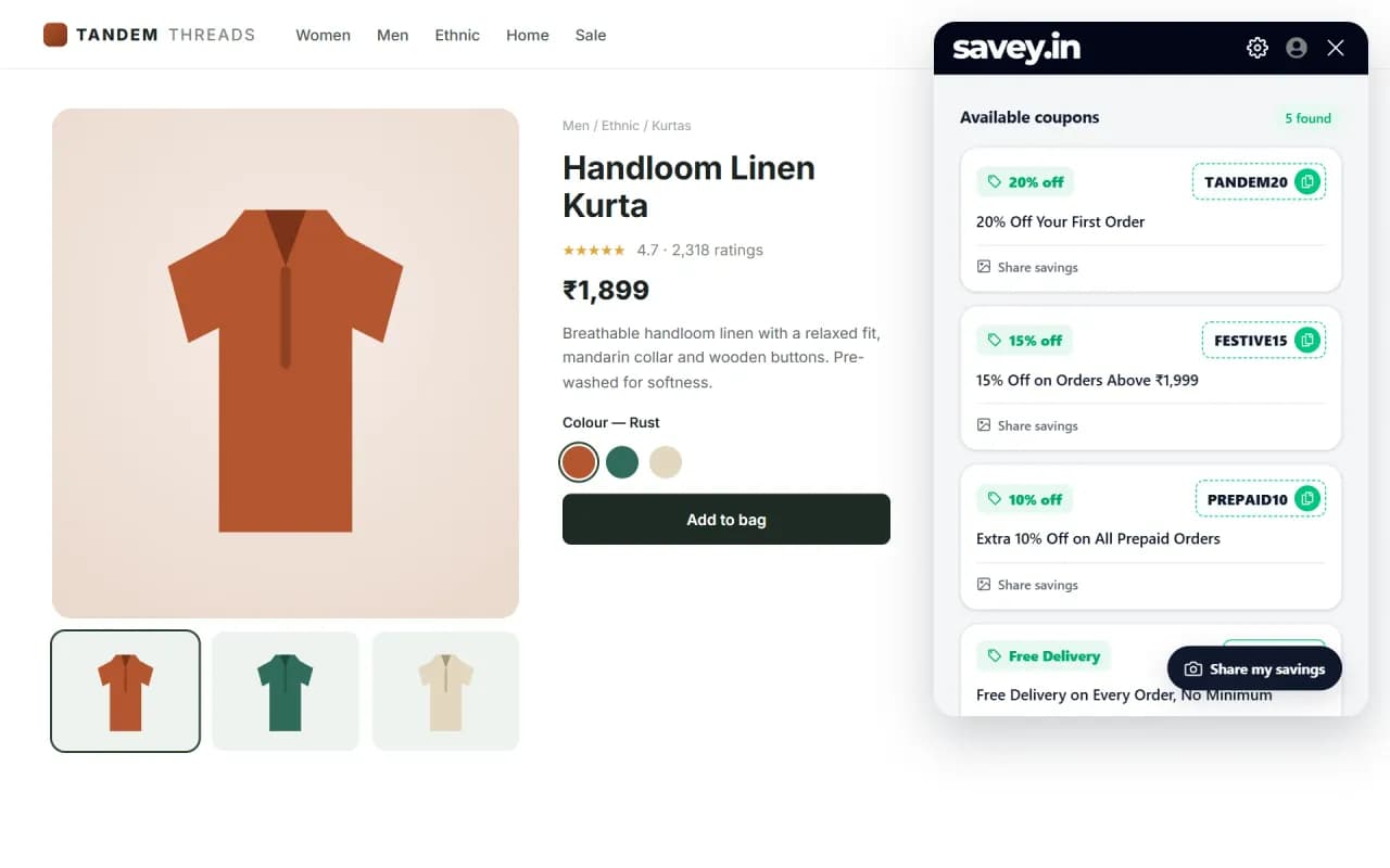 Savey Chrome extension screenshot 2